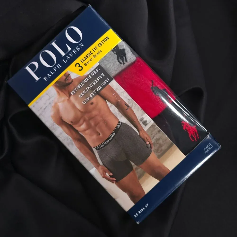 POLO RALPH LAUREN New Men SMALL 3 Pack Classic Fit Cotton Wicking Boxer Briefs